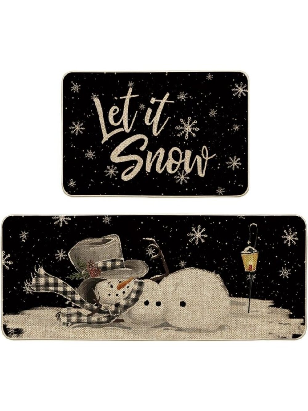 Let It Snow Snowflake Snowman Kitchen Mats Set of 2 - Christmas Decorative Rugs